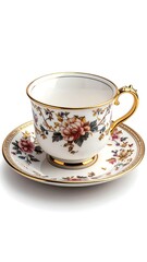 Floral teacup and saucer with gold trim