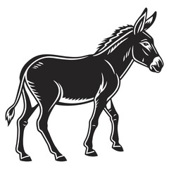 Donkey Silhouette Side Profile, and Donkey Vector Icon Black Silhouette Illustration of standing White Background.