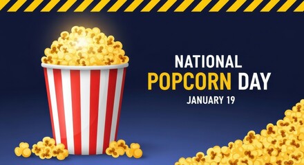 A bucket of popcorn for national popcorn day celebrated on january nineteenth on blue background
