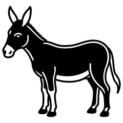 Donkey Silhouette Side Profile, and Donkey Vector Icon Black Silhouette Illustration of standing White Background.