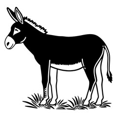 Donkey Silhouette Side Profile, and Donkey Vector Icon Black Silhouette Illustration of standing White Background.