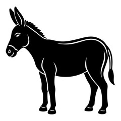 Donkey Silhouette Side Profile, and Donkey Vector Icon Black Silhouette Illustration of standing White Background.