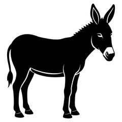 Donkey Silhouette Side Profile, and Donkey Vector Icon Black Silhouette Illustration of standing White Background.