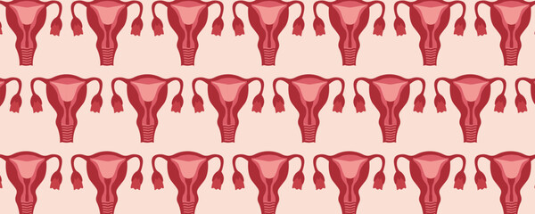 Women’s health seamless pattern. Uterus illustration, gynecology, endometriosis, and cervical cancer prevention design for banners and medical materials