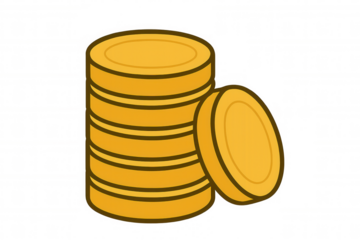 Gold coins stack and one coin standing beside, illustrating money, finance, savings, and wealth concept