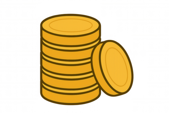 Gold coins stack and one coin standing beside, illustrating money, finance, savings, and wealth concept