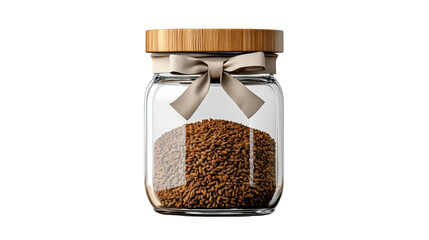 Cumin Seeds in Glass Jar with Wooden Lid and Bow on Transparent Background