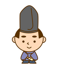お辞儀をする平安時代の貴族の男性イラスト　かわいい和風キャラクター素材