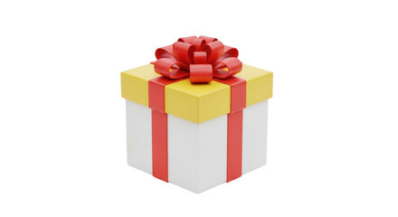 Isolated present with red bow on yellow and white box, gift for birthday or Christmas, icon