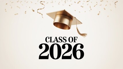Elegant Class of 2026 Graduation Celebration with Gold Confetti and a Golden Graduation Cap for Invitations and Decorations