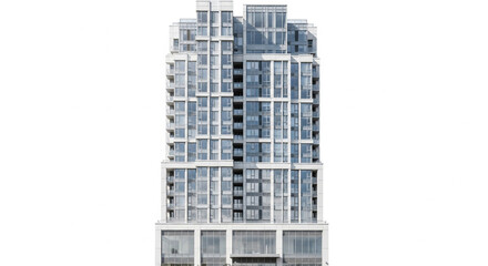 Modern skyscraper isolated on white background, showcasing contemporary architectural design and urban development in a city skyline context