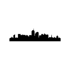 Simple black and white skyline silhouette rendering against a white background