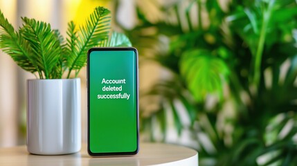 Smartphone Showing Account Deleted Message Near Plant
