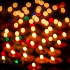 Obraz premium Warm glowing Diwali and Deepavali candles creating a beautiful festive bokeh background with flickering lights