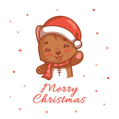 Cute Kawaii Christmas Cat in Santa Hat – Merry Christmas Holiday Illustration