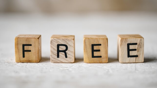 Wooden blocks spelling the word free isolated on white background.