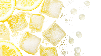 Close up of sugar cubes and lemon slices against a black background
