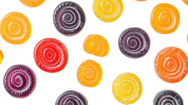 Colorful swirled hard candies on a black background