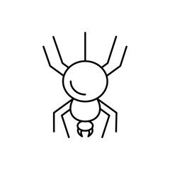 Minimalist black outline vector icon of a spider, depicting an eight-legged arachnid, suitable for themes like nature, insects, Halloween, or pest control applications and designs