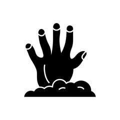 Eerie black silhouette of a hand emerging from the earth, a chilling symbol of the supernatural, mystery, and a dark awakening, perfect for horror and Halloween themes
