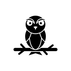 Monochromatic Silhouette of a Perched Owl, Symbolizing Wisdom and Nocturnal Serenity, Ideal for Educational or Nature-Themed Graphics and Logos