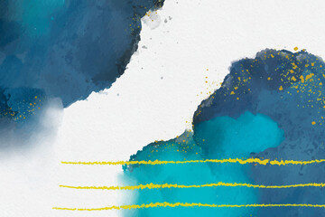 Blue Gold Abstract Watercolor Modern Art Design