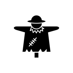 Black silhouette icon of a traditional scarecrow, symbolizing agricultural protection and autumn harvest. Ideal for farm-themed designs, gardening, nature, and seasonal graphics