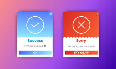 success and error message windows pop up notification set. vector