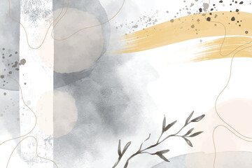 Minimal Abstract Watercolor Background with Line Art