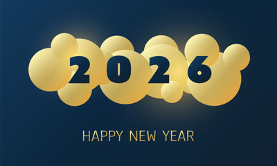 Best Wishes - Golden and Dark Blue Abstract Modern Style Happy New Year Greeting Card, Cover or Background, Creative Design Template - 2026
