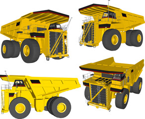 Massive Yellow Mining Dump Truck with Extra Large Heavy Duty Tires and Open Box Bed for Industrial Quarry, Earthmoving, and Construction Equipment Isolated on White Background © nur