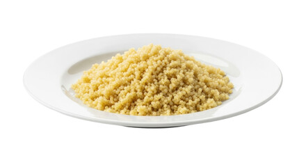Isolated plate of couscous, delicious cooked small pasta, a staple of North African cuisine
