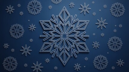 Contemporary midnight blue holiday card with silver geometric snowflake minimalist stars and sleek festive design