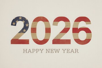 Happy New Year 2026 with American Flag Pattern on Numbers.