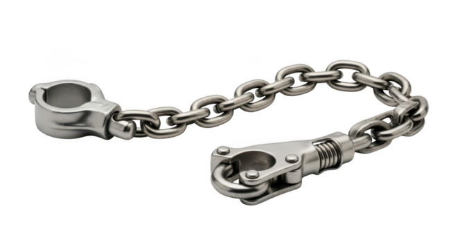 Silver chunky chain bracelet with mechanical clasp isolated on transparent background