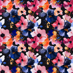 Floral Symphony: An exquisite floral composition in vibrant hues blooms against a backdrop of serene darkness, showcasing the intricate beauty of nature's artwork.