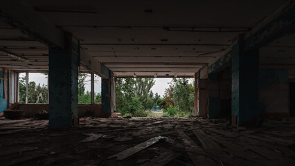 Fototapeta premium destroyed school in the city of Kiev during the war in Ukraine