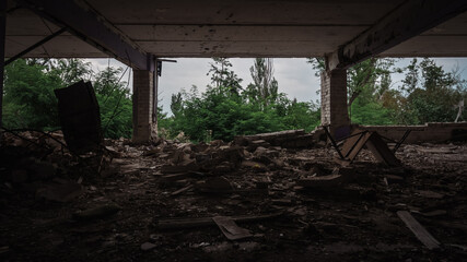 destroyed school in the city of Kiev during the war in Ukraine