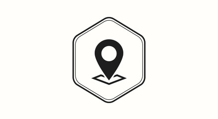 Hexagonal Icon with Location Pin and Map Outline.