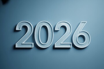 Elegant winter luxe 2026 design with shimmering frosted numerals and icy blue festive glow

