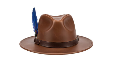Isolated Leather Fedora Hat with Decorative Feather, Classic Fashion Accessory, Outdoor Adventure Gear