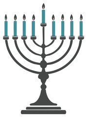 Fototapeta premium Lit Hanukkah Menorah with Teal Candles Illustration for Jewish Holiday Celebration