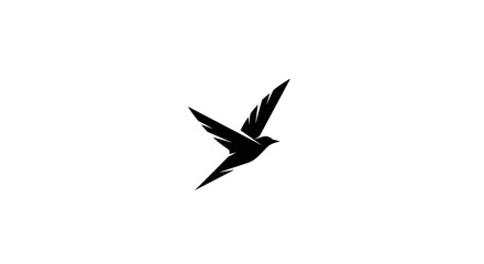 Minimalist Black Bird Silhouette Flying on White Background.