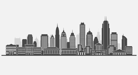 Obraz premium Modern City Skyline Silhouette with Tall Buildings and Urban Architecture.