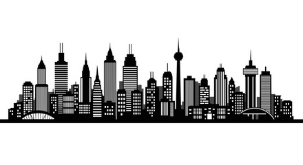 Naklejka premium Modern City Skyline Silhouette Black and White Illustration.