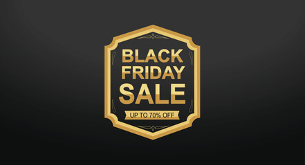 Golden black day sale badge on a dark background, offering up to 70 off in a promotional design