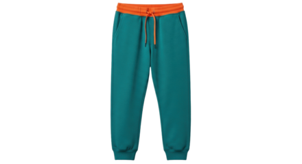 Isolated sweatpants, green track pants with elastic waistband and drawstring, studio shot