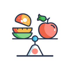 Healthy food choices balance scale with fruits and vegetables