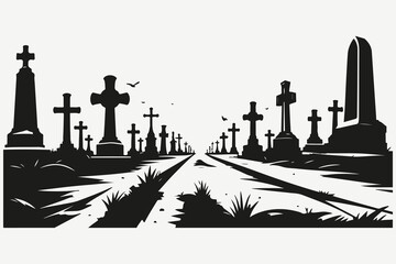 cemetery silhouette sketch illustration vector
