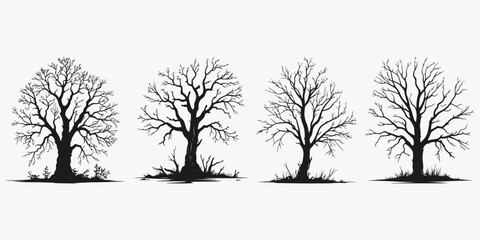 old dry tree sketch illustration vector set